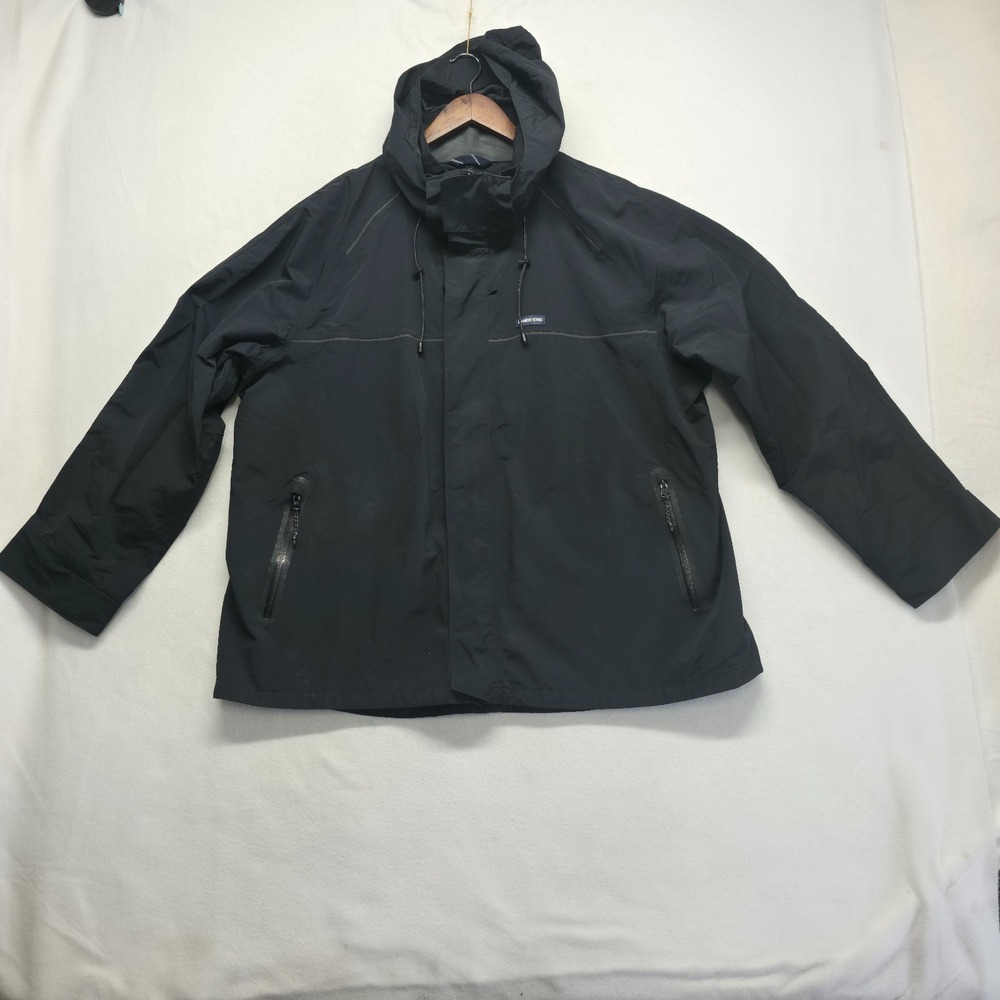 Land's End Squall Jacket Men's Black Full Zip Hooded Wind & Water Proof Size 2XL